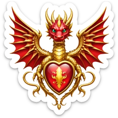 Golden Dragon with wings crest/brosch in a circle with red gems sticker