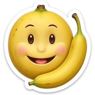 a yellow smiley face sucking a banana sticker