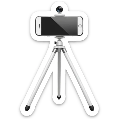 3D Apple-style emoji of a white tripod holding an iPhone 17,
rear view, visible camera lenses,
clean white background, smooth rounded design sticker