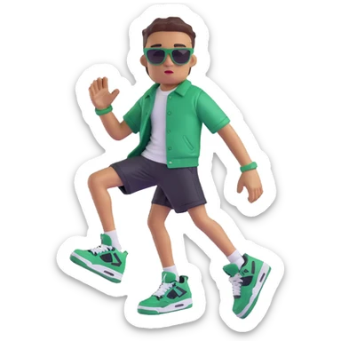 Jordan 4 Pine Green sneaker with arms, legs, and a cool facial expression with sunglasses sticker