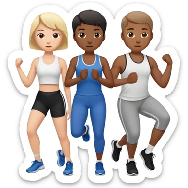 3 friends exercising together, one black person and two white people sticker
