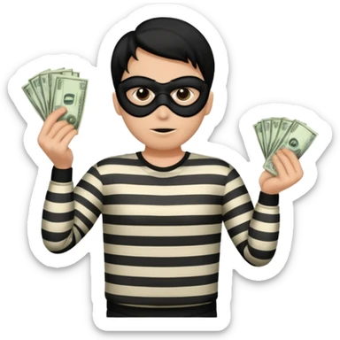 Shrugging shoulders emoji but wearing cliche robber outfit sticker