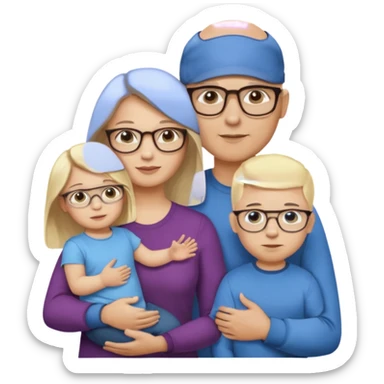 Eigene Familienbild mit 3 Personen; Mutter dunkle Augen und dunkle lange Haare mit Brille; Vater mit Vollglatze und Blaue Auge und ohne Brille;  kleinkind mit blonden Haaren und dunklen Augen und ohne Brille sticker