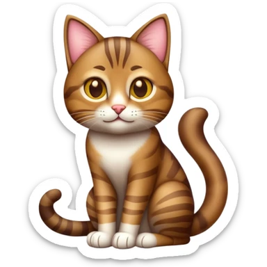 cinematic-[brown tabby cat]-realistic-full-body-sitting-emoji,-tail-curled-playfully-around-its-paws,-head-tilted-dramatically,-sleek-[tabby]-fur,-simplified-yet-hilariously-adorable-features,-highly-detailed,-glowing-with-an-almost-sarcastic-glow sticker