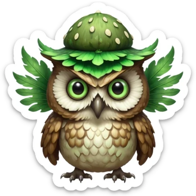 poisonous mushroom owl creature portrait, head and shoulders only, large beast-like owl eyes, mushroom cap feathers, glowing green spores, mystical forest monster, 3D cartoon, mobile game icon style, clean background, no text, no watermark

 sticker