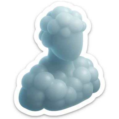 shoulder-up person fully composed of white fluffy convex clouds, matte glass style, volumetric and soft clouds sticker