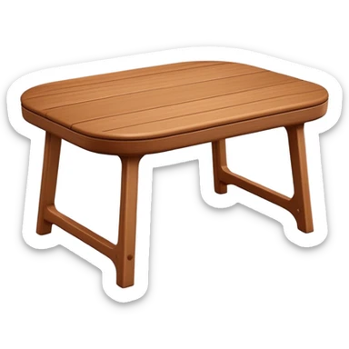 A 3D wooden table with subtle wood texture, rounded corners, gentle highlights, and a slightly angled perspective, matching the realistic-yet-simple style of the '🪑' chair emoji; medium brown tones, minimal details, emoji-friendly design. sticker