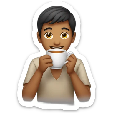 an indian boy drinking tea happily sticker