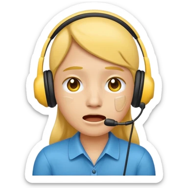 Crying face emoji wearing call center style headset sticker