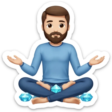 full body man long brown hair brown eyes medium beard white skin sitting cross-legged growing crystals from ground sticker