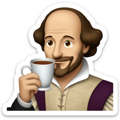 William Shakespeare holds a cup of tea in his hand sticker