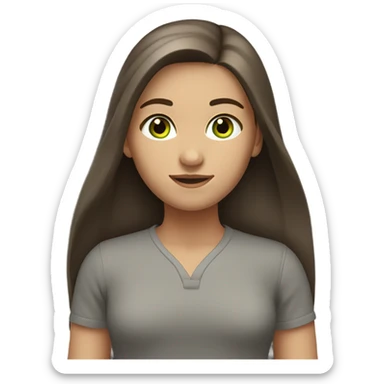 Girl with brown straight hair long on the shoulder blade. With gray-green eyes sticker