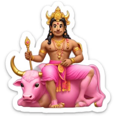 Lord Yamraj sitting on cute pink bull sticker