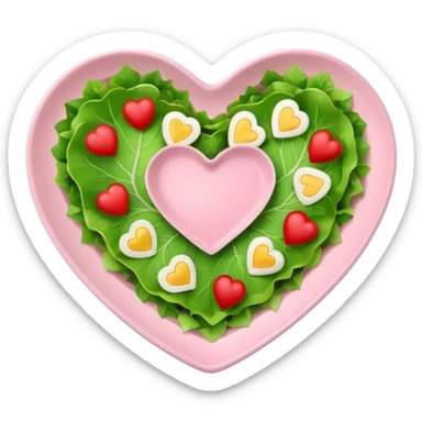 green salad in a light pink heart shaped plate sticker