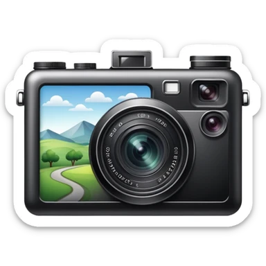 A camera with a photo next to it sticker
