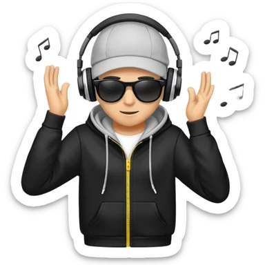 a hoodie with sunglasses and headphones with dancing motion lines sticker