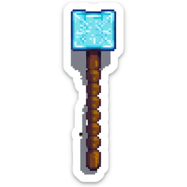 ultra-blocky minimal pixel art Minecraft pickaxe with few large square pixels sticker