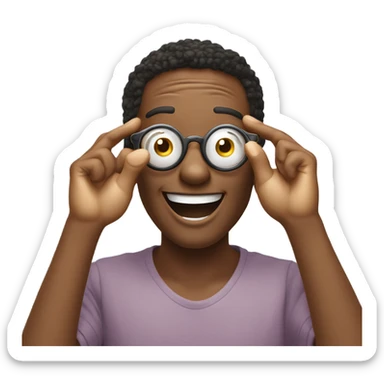 "Create an emoji representation of a joyful celebration gesture where both hands form circles in front of the eyes, mimicking glasses. The design should focus on the playful and fun energy of the gesture."






 sticker