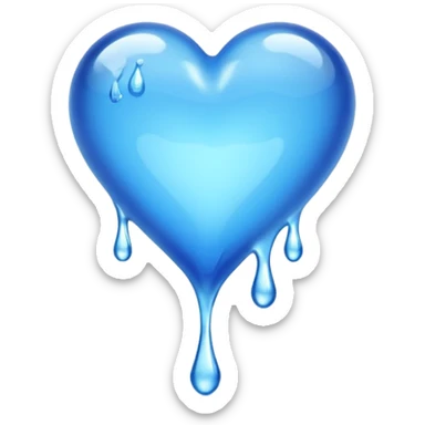 A dripping blue heart made of clear, transparent water sticker