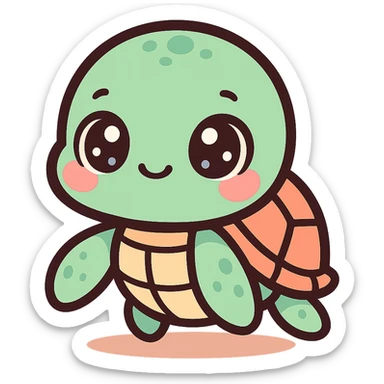 super kawaii chibi baby sea turtle character, soft pastel colors, big sparkling eyes, bolder outline, soft shadow, high contrast, minimal clean layout, PNG, transparent background sticker