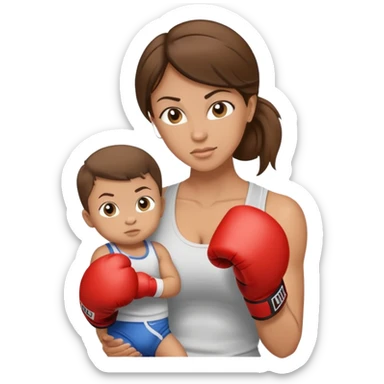 Light brunette fit mom boxing with baby boy sticker