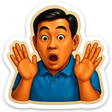 The same Japanese man looks at the viewer with a surprised look, and his hands are empty sticker