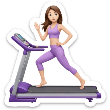 girl with long brown hair on treadmill wearing light purple yoga set sticker