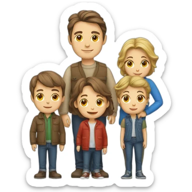 European Family consisting of 1 Man, 1 Woman and 3 Boys sticker
