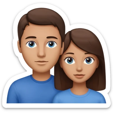 couple homme cheveux raide châtains et yeux bleu et femme cheveux raide chatains et yeux marron sticker