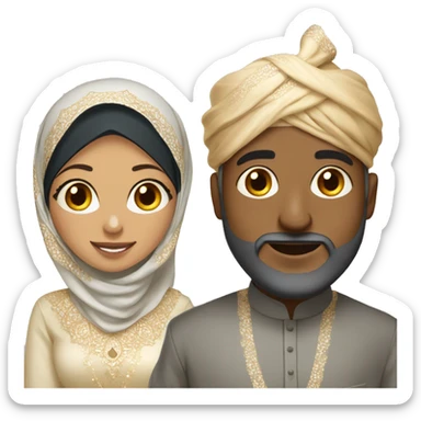 Indian Muslim man with African Hijabi woman wedding sticker