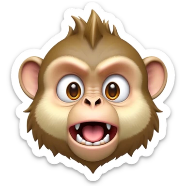Cinematic Comical Macaque Portrait Emoji, Head tilted dramatically with an exaggerated, shocked expression and a raised eyebrow, featuring a lively, nimble build with spiky fur and wide, comically expressive eyes, Simplified yet hilariously animated features, highly detailed, glowing with a slightly sassy, vibrant glow, high shine, dramatic yet playful, stylized with an air of cheeky primate attitude, soft glowing outline, capturing the essence of a meme-worthy macaque that looks ready to deliver a playful side-eye into viral fame! sticker