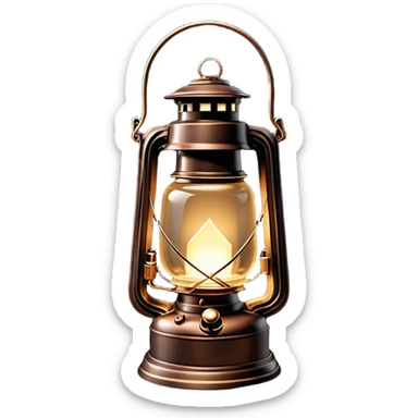 Cinematic Realistic Lantern, an old-fashioned glass lantern with a warm flickering glow, delicate details on the metal handle, softly illuminating the surrounding darkness, glowing with a comforting and nostalgic charm. sticker
