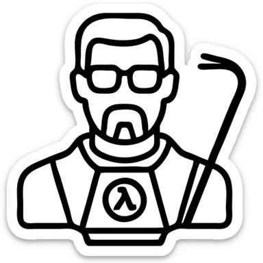 Gordon Freeman from Half-Life 2, outlined icon, glasses, HEV suit, crowbar sticker