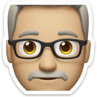 White man black and white hair combed right blue eyes blue glasses full face short stubble no wringles sticker