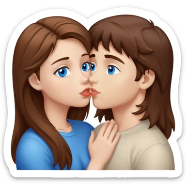 Brown hair girl with blue eyes kissing brown hair boy with brown eyes sticker