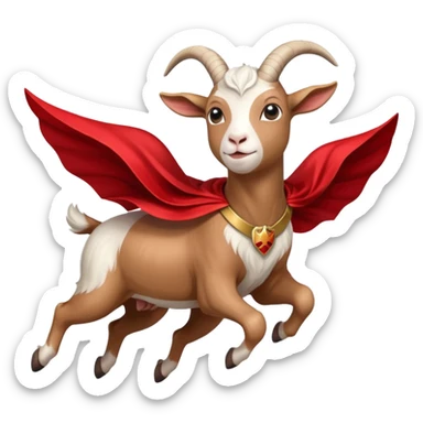 white female goat wearing a read cape like superman sticker