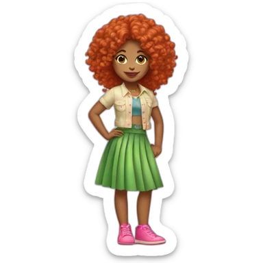 curly red hair girl with green and pink shoes and disco seventies skirt sticker