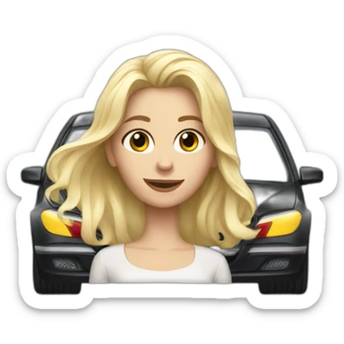 blonde girl in car mercedes benz sticker