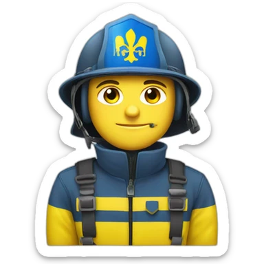 Ukrainian firefighter with the flag of Ukraine sticker