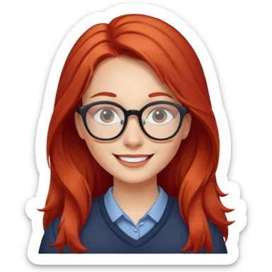 happy young woman with long red hair and glasses sticker