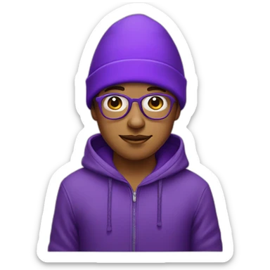 a purple boy with glasses with a hood style hat from Antigua Guatemala sticker