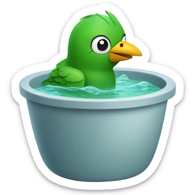 Green bird taking a bath in a tub sticker