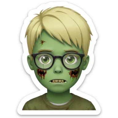 boy zombie with blonde emo hair and green skin and glasses sticker