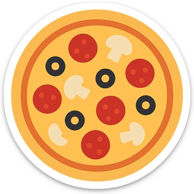 A pizza icon, flat design, simple and clean, with minimal details sticker
