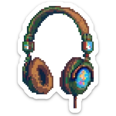 retro 8-bit look pixel art style over-ear headphones sticker
