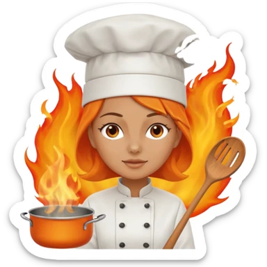 women cooking with fire sticker