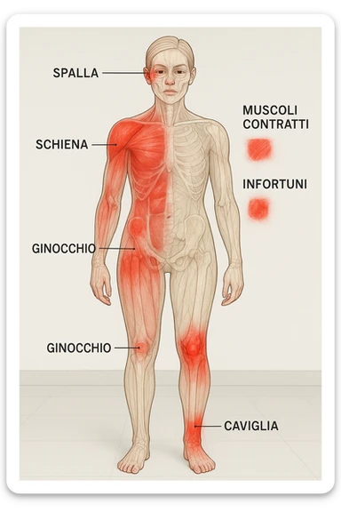 donna con infortuni e contratture frequenti in 3D immagine medica in italiano  sticker