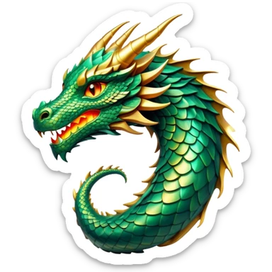 cinematic-noble-dragon-portrait-emoji,-poised-and-majestic,-with-a-sinuous,-elongated-body-covered-in-intricately-detailed,-shimmering-scales-in-hues-of-emerald-and-gold,-and-piercing,-fiery-eyes-that-reflect-ancient-wisdom; Breathing fire sticker