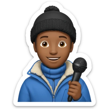 black man with winter clothes holding microphone sticker