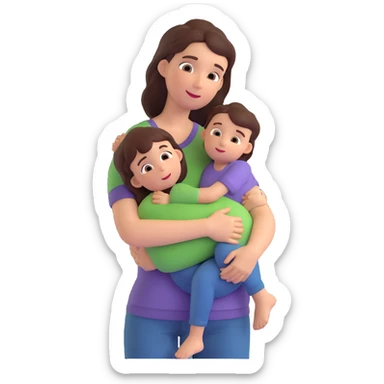 A warm and caring mother figure hugging her child, wearing casual clothes, indoors, cozy atmosphere sticker